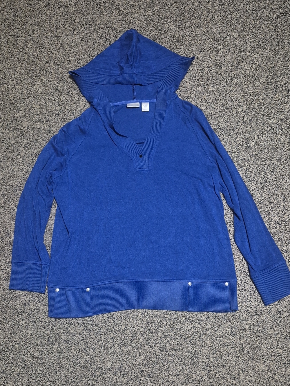 Zenergy By Chico's Women's Royal Blue Hooded V-Neck Sweater